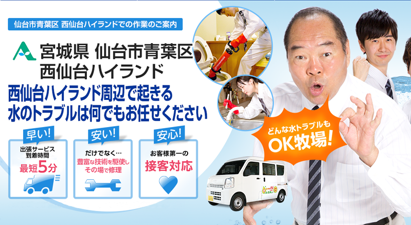 宮城県 仙台市青葉区 西仙台ハイランド 水トラブルは全てお任せください！