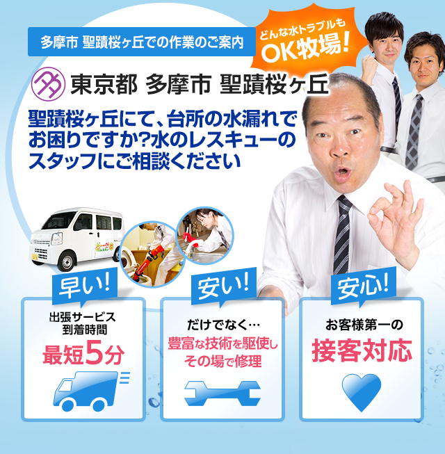 東京都 多摩市 聖蹟桜ヶ丘でのサービス 水道 トイレ 蛇口の詰まり 水漏れ 修理 水のレスキュー公式