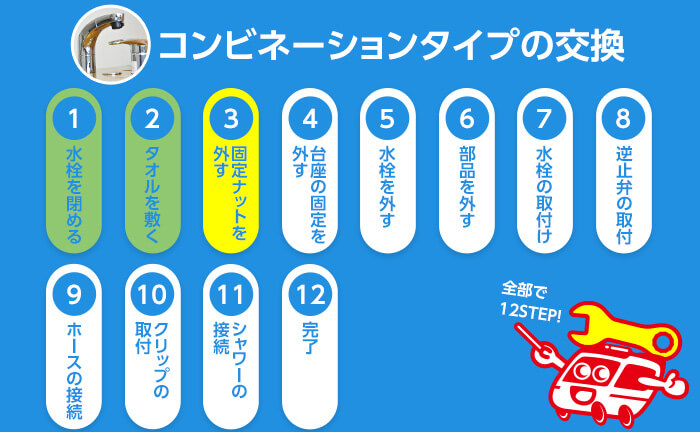 コンビネーションタイプの混合水栓の交換手順3