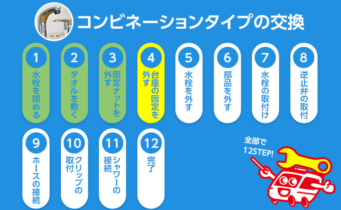 コンビネーションタイプの混合水栓の交換手順4