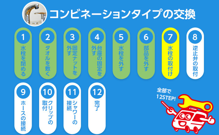 コンビネーションタイプの混合水栓の交換手順7