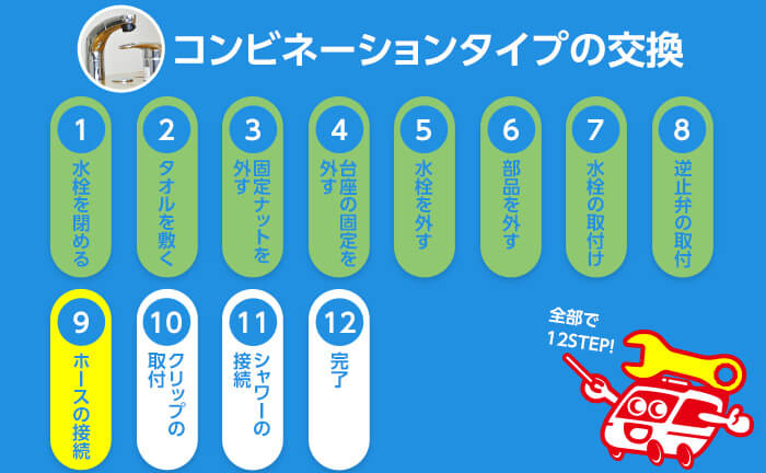 コンビネーションタイプの混合水栓の交換手順9