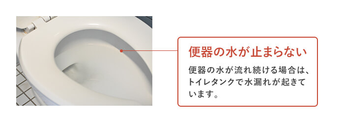 トイレの漏水調査2 便器の水が止まらないか調査