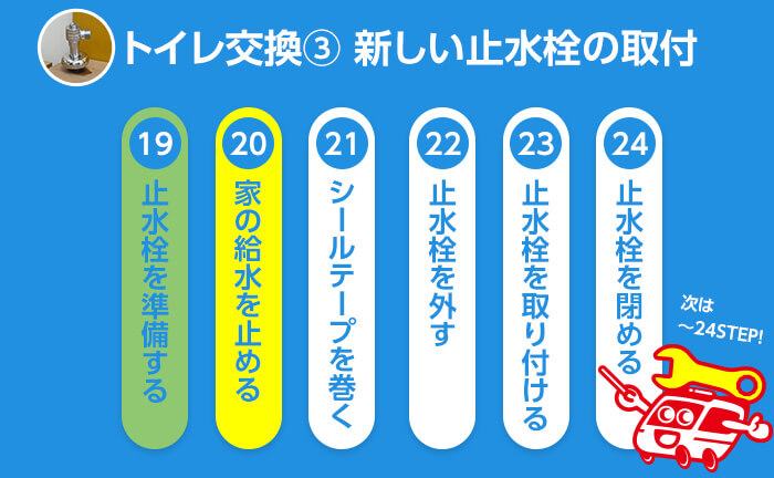 トイレ交換のステップ20 家の給水を止める