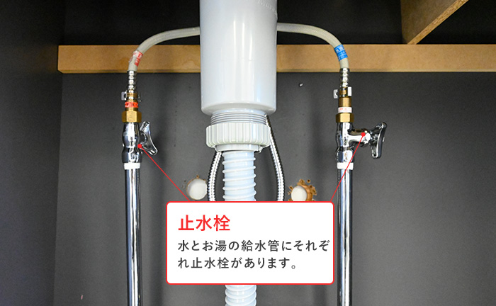 キッチン台の下の止水栓を調整する