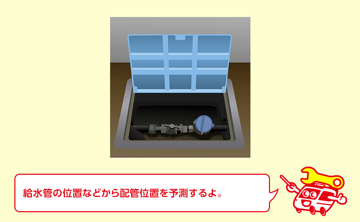 給水管、排水管の位置を確認する～立水栓 設置の流れ③