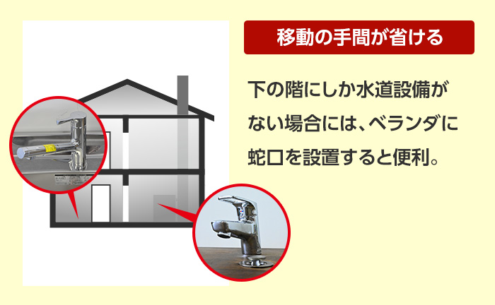 蛇口を増設すると階段の上り下りがなくなり便利