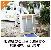 お客様のご自宅に適合する給湯器を用意します